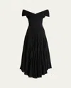 ALAÏA OFF-SHOULDER SCULPTING LINE FLARED WOOL MAXI DRESS
