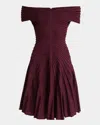 Alaïa Off-shoulder Sculpting Line Flared Wool Mini Dress In Bordeaux