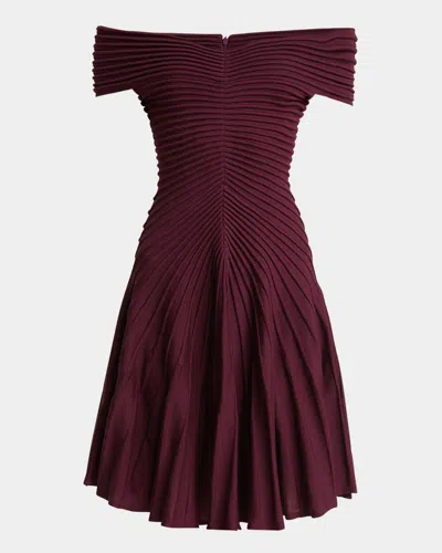 Alaïa Off-shoulder Sculpting Line Flared Wool Mini Dress In Multicolor