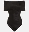 Alaïa Off-shoulder Velvet Bodysuit In Brown