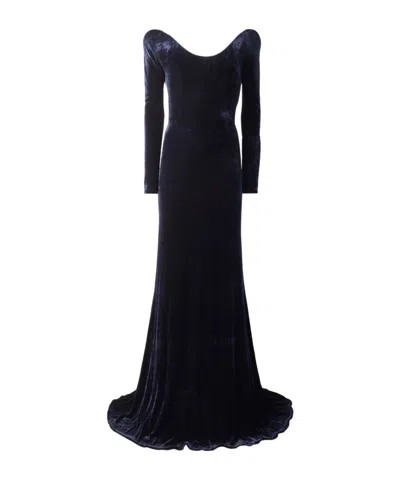 Alaïa Off-the-shoulder Velvet Dress In Blue