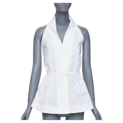 Pre-owned Alaïa Alaia Off White Cotton Drawstring Tie Waist Halter Shirt Top Fr36 S