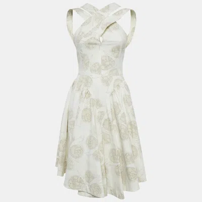 Pre-owned Alaïa Off-white Printed Cotton Sleeveless Knee-length Dress M