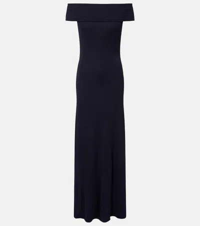 Alaïa Off-shoulder Jersey Maxi Dress In Blue