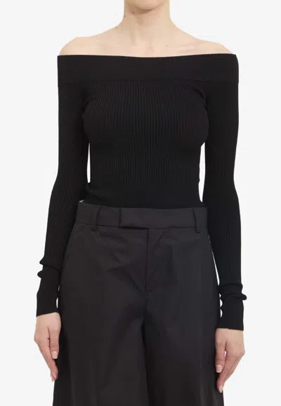 Alaïa Off-shoulder Knit Bodysuit In Black