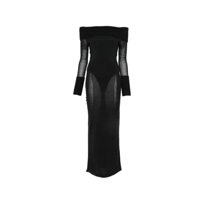 Alaïa Off-shoulder Ribbed-trim Maxi Dress In Black