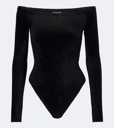 Alaïa Off-shoulder Velvet Bodysuit In Black