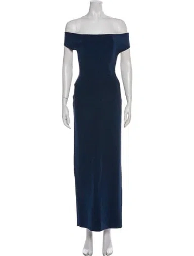 Pre-owned Alaïa Off-the-shoulder Long Dress In Blue