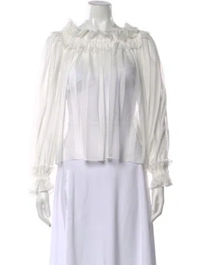 Pre-owned Alaïa Off-the-shoulder Long Sleeve Blouse In White