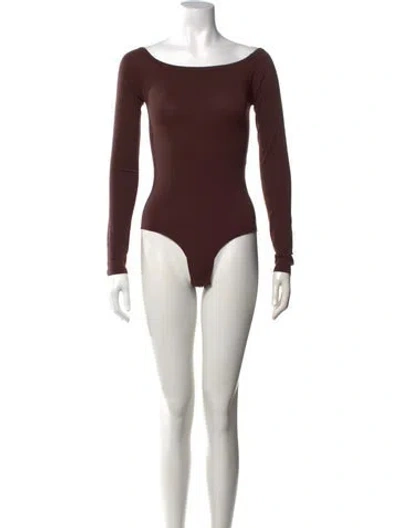 Pre-owned Alaïa Off-the-shoulder Long Sleeve Bodysuit In Brown