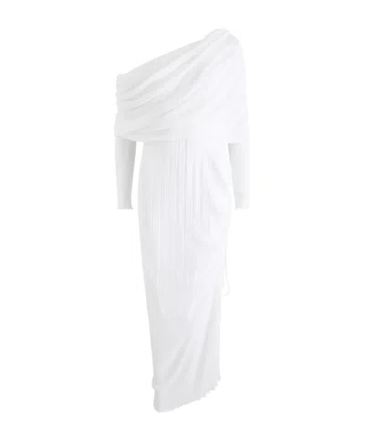 Alaïa Off-the-shoulder Plissé Maxi Dress In White