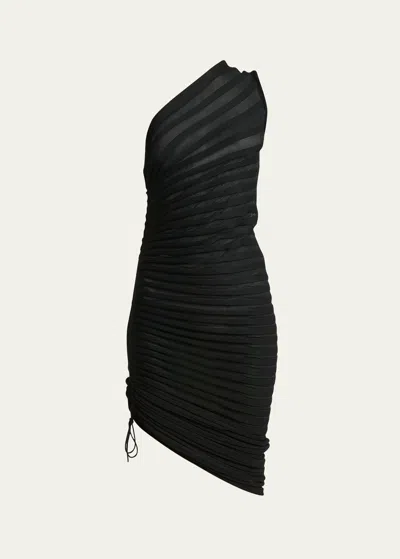 Alaïa One-shoulder Pleated Skeleton Dress In Black