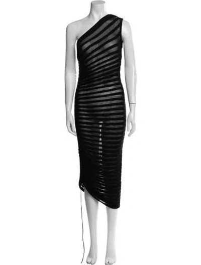 Pre-owned Alaïa One-shoulder Knee-length Dress In Black