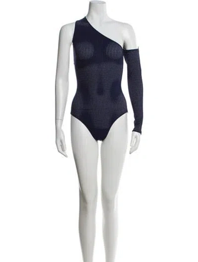 Pre-owned Alaïa One-shoulder Long Sleeve Bodysuit W/ Tags In Blue