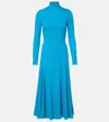 Alaïa Open-back Jersey Turtleneck Midi Dress In Blue