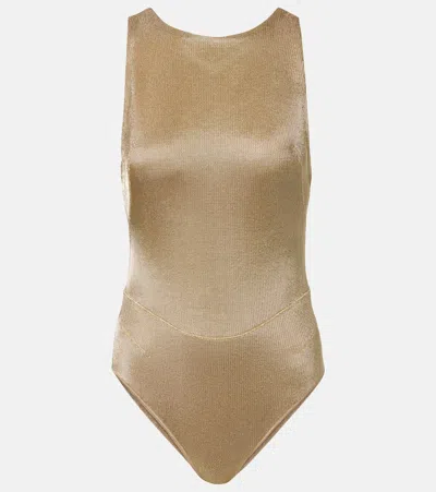 Alaïa Open-back Lamé Bodysuit In Gold