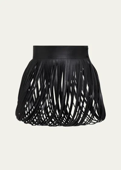 Alaïa Open Fringe Leather Belt In Noir Alaia