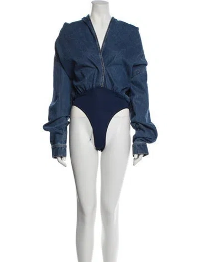 Pre-owned Alaïa Open Front Long Sleeve Bodysuit In Blue