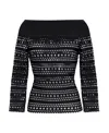 Alaïa Open-knit Off-shoulder Longsleeved Top In Black