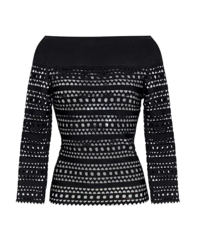 Alaïa Open-knit Off-shoulder Longsleeved Top In Black