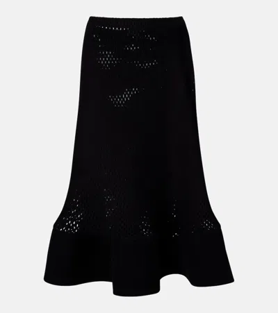 Alaïa Open-knit Wool-blend Midi Skirt In Black