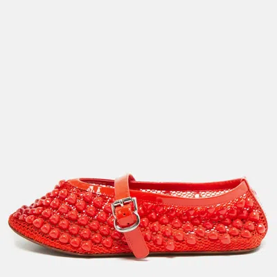 Pre-owned Alaïa Orange Fishnet And Patent Leather Ballet Flats Size 37.5