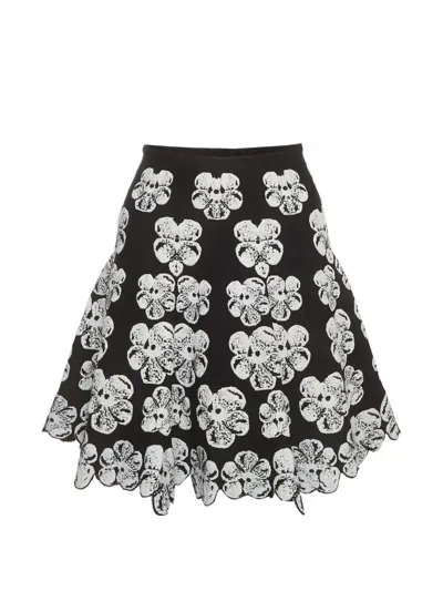 Pre-owned Alaïa Orchid Floral-jacquard Flared Mini Skirt In 黑色