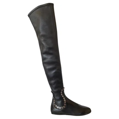 Pre-owned Alaïa Alaia Over Knee Studded Flat Boots Size 39 In Black