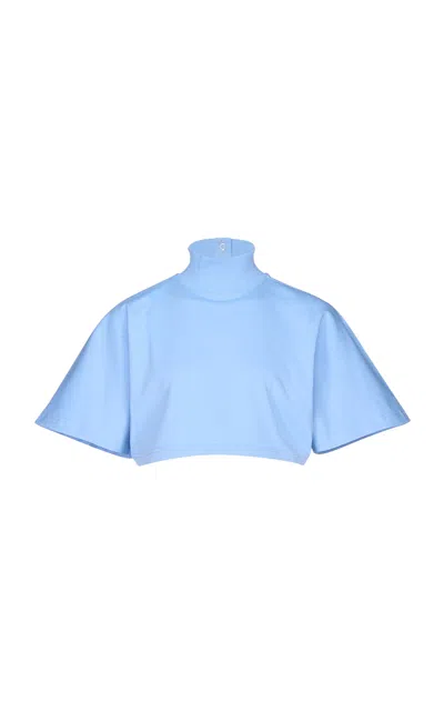 Alaïa Oversized Cropped Cotton T-shirt In Blue