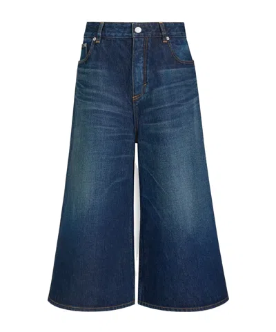 Alaïa Palazzo Denim Shorts In Blue
