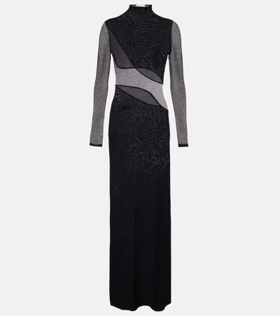 Alaïa Paneled Sheer Mesh Maxi Dress In Black