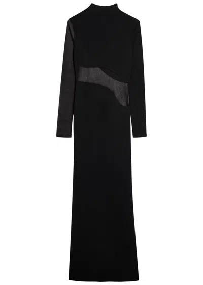 Alaïa Silk Mesh-trimmed Crepe Gown In Black