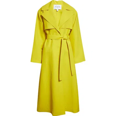 Alaïa Paper Blend Poplin Trench Coat In Yellow