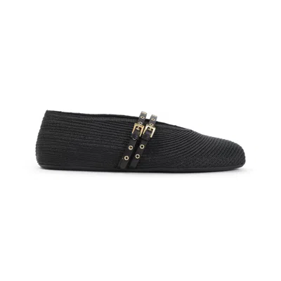 Alaïa Paper Straw Ballerinas In Black