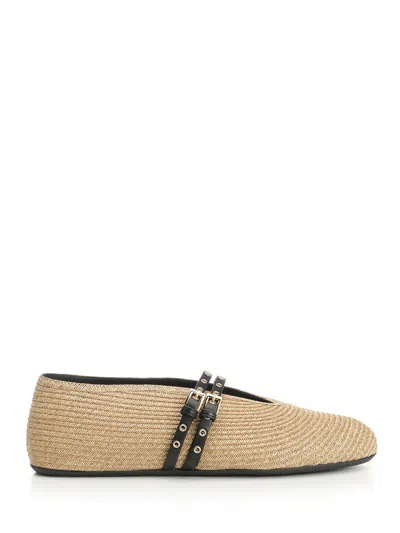 Alaïa Paper Straw Flat Ballerinas Scarpe Basse Beige In White
