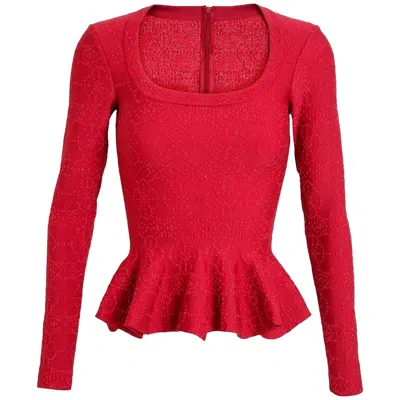 Pre-owned Alaïa Alaia Paris Arabesque Red Sparkle Embroidered Peplum Top