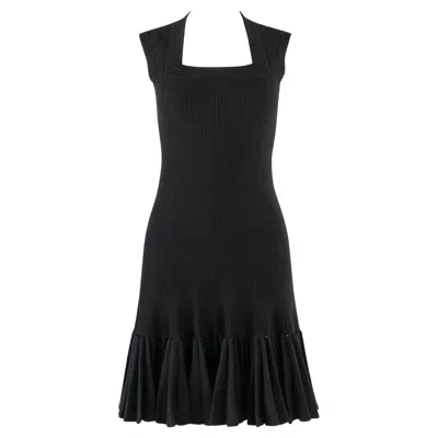 Pre-owned Alaïa Alaia Paris C.2010 Black Wool Ribbed Knit Pleated Hem Fit & Flare Mini Dress