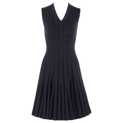 Pre-owned Alaïa Alaia Paris C.2010 Navy Blue Pleated Knit Sleeveless Fit & Flare Skater Dress 36