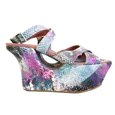 Pre-owned Alaïa Paris "calzature" Donna Wedge In Snakeskin In Gray