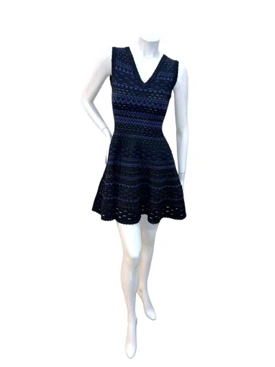 Pre-owned Alaïa Paris Sculptural Geometric Knit Fit-and-flare Dress, It 38 In Black