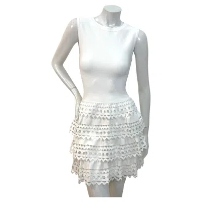 Pre-owned Alaïa Paris Sculptural White Laser-cut Ruffle Mini Dress Fr 38 Circa 2010s