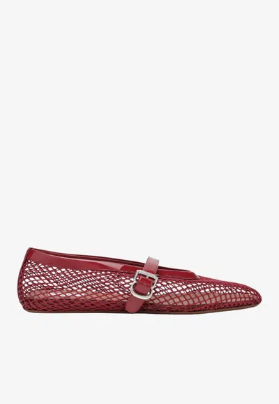 Alaïa Patent Leather And Mesh Ballet Flats In Red