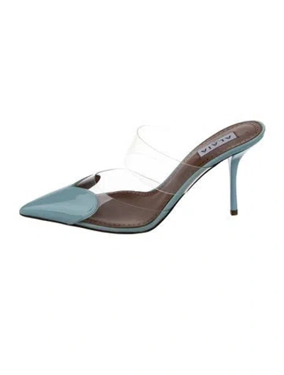 Pre-owned Alaïa Patent Leather Colorblock Pattern Mules In Blue