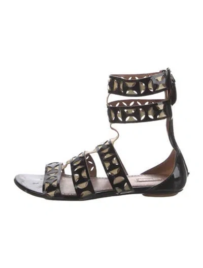 Pre-owned Alaïa Patent Leather Cutout Accent Gladiator Sandals In Black/neutrals