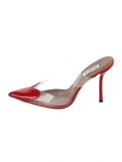 Pre-owned Alaïa Patent Leather Cutout Accent Mules In Red