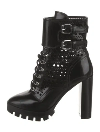 Pre-owned Alaïa Patent Leather Lasercut Accents Lace-up Boots In Black