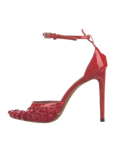 Pre-owned Alaïa Patent Leather Mesh Accents D'orsay Pumps In Red