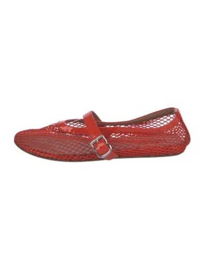 Pre-owned Alaïa Patent Leather Mesh Accents Mary Jane Flats In Red