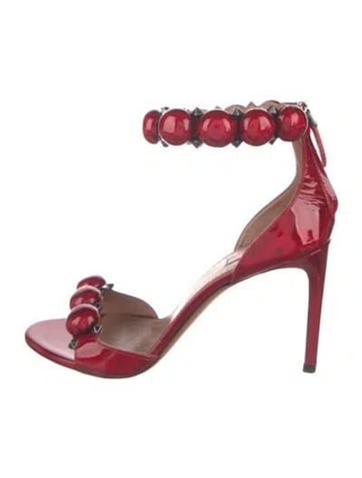 Pre-owned Alaïa Patent Leather Studded Accents Sandals In Metallic/red