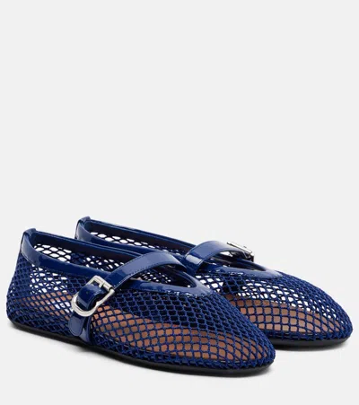 ALAÏA ALAÏA PATENT LEATHER-TRIMMED FISHNET BALLET FLATS
